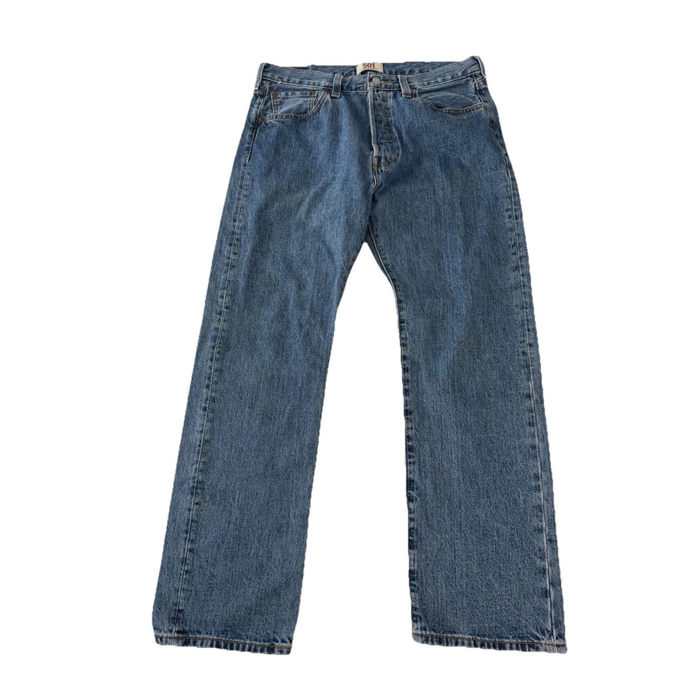 Levis 501 Jeans Mens 34x30 Blue Denim Pants Button Fly Straight Classic